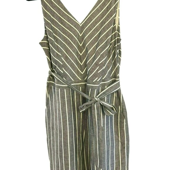 Loft Women's Charcoal Gray V-Neck Linen Blend Striped Jumpsuit Size 10 NWT - Picture 3 of 5